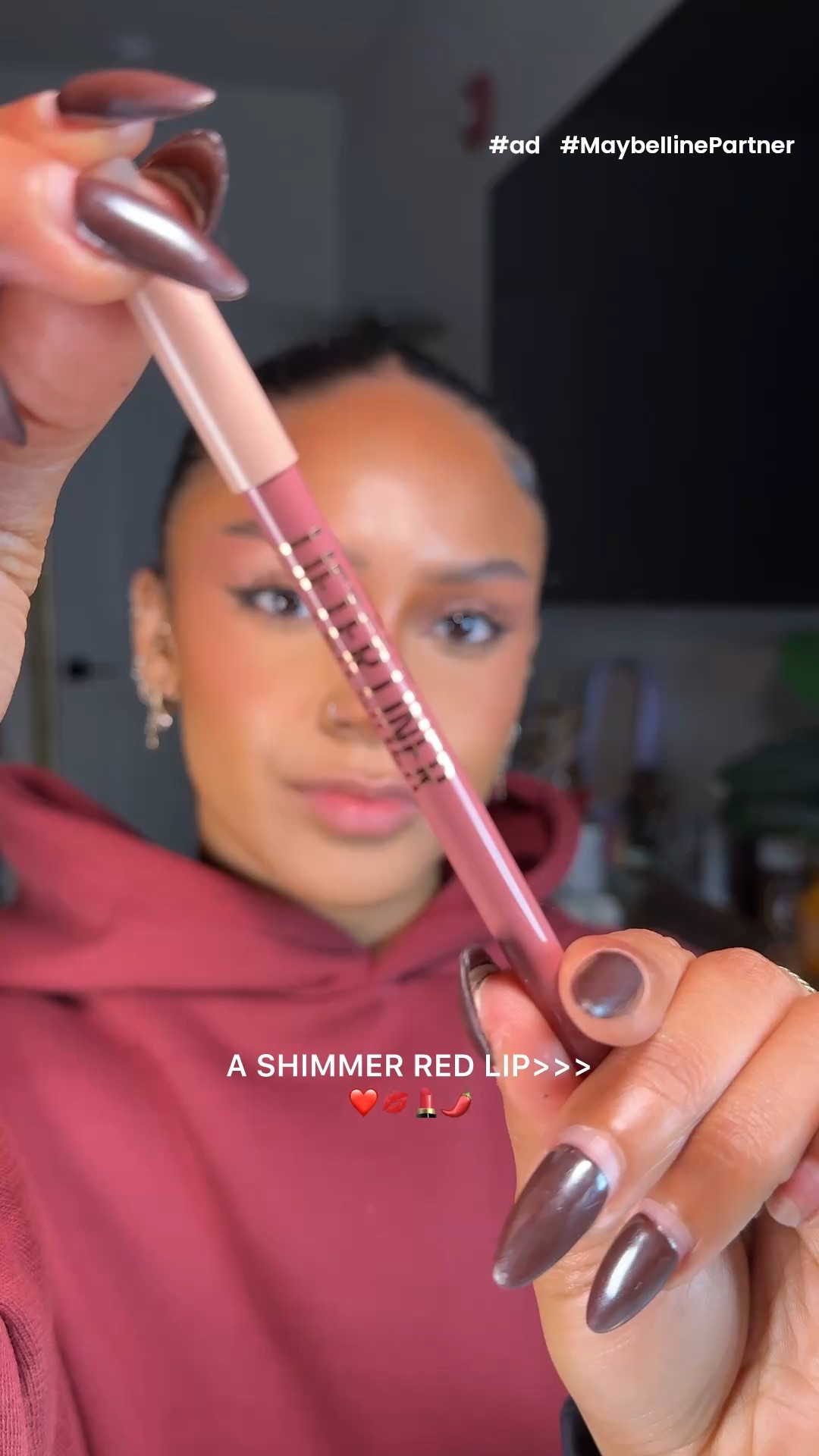 #ad A shimmery red lip perfectly made for the holiday season❤️ @maybelline @target @targetstyle @shop.ltk #MaybellinePartner #TargetPartner #Target 