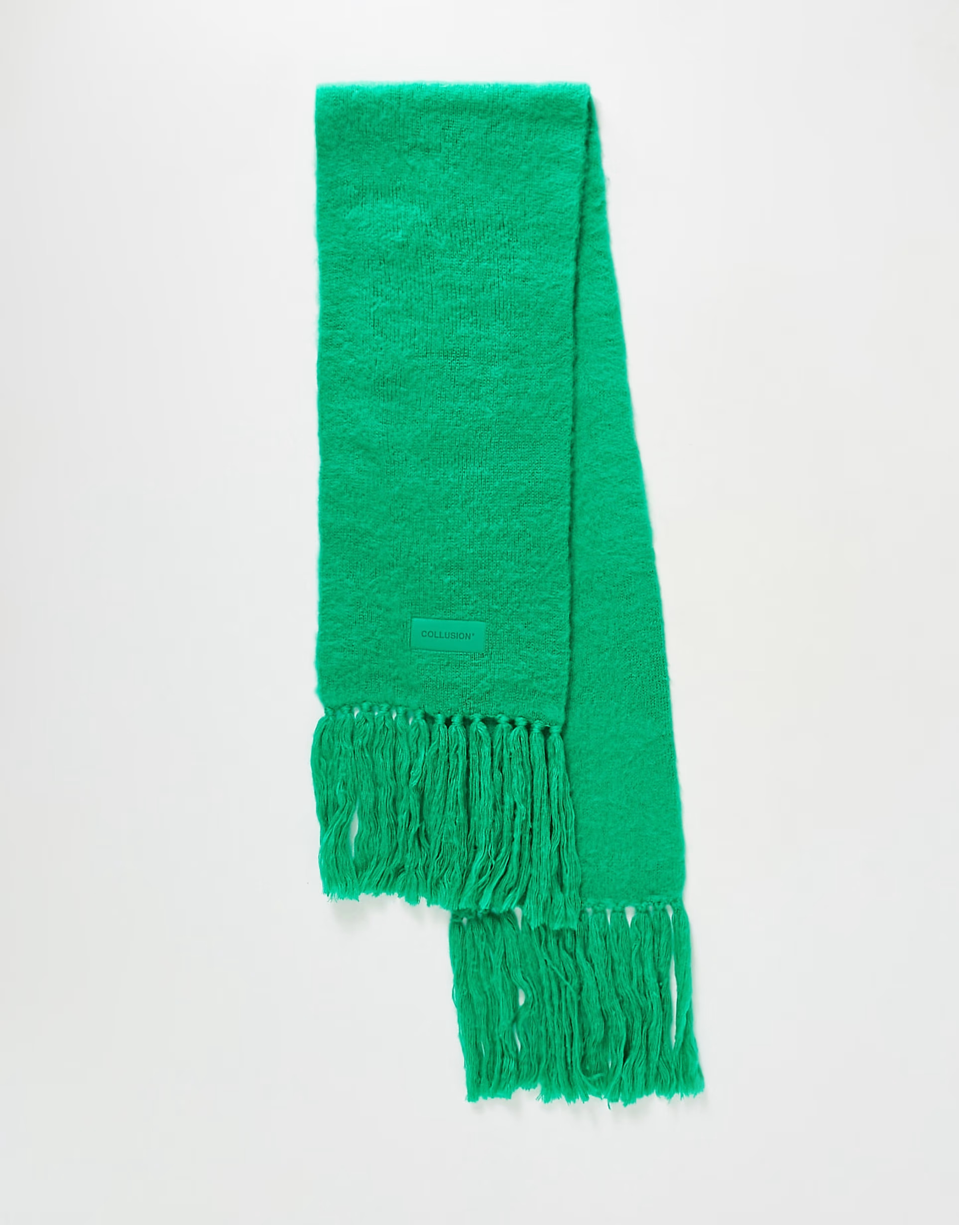 COLLUSION Unisex fluffy knit logo scarf in green | ASOS (Global)