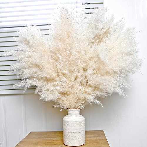 10 PCS Beige Pampas Grass Decor, Naturally Dried Pompas, Bunny Tails Dried Flowers, and Dried Eucalyptus. Perfect for Weddings, Boho Party Decorations, and Table Decor(17inch) | Amazon (US)
