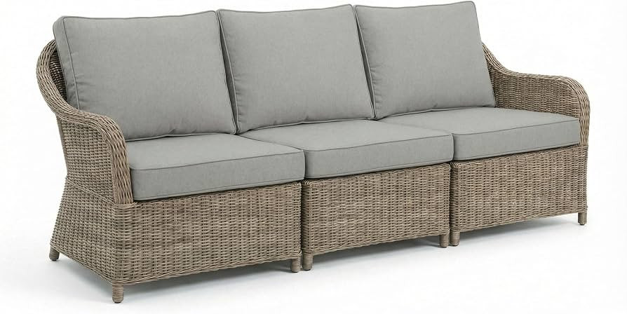 Martha Stewart Lily Pond Indoor-Outdoor 3-Seat Patio Sofa in Weathered Gray Rattan Wicker, All-We... | Amazon (US)