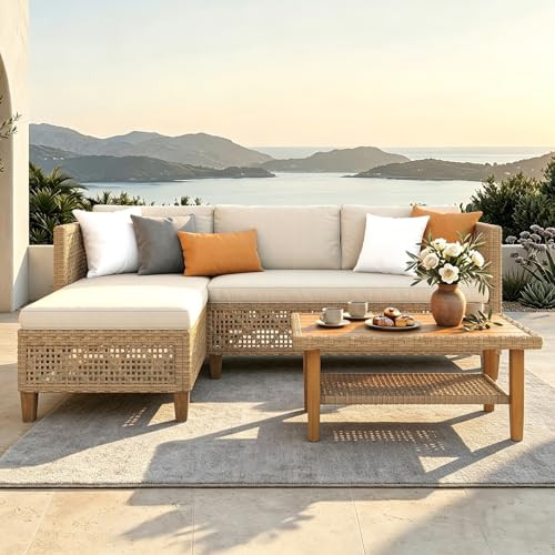 MFSTUDIO L Shaped Outdoor Couch Set, Wicker Patio Furniture Set, Rattan Outdoor Sectional Sofa wi... | Amazon (US)