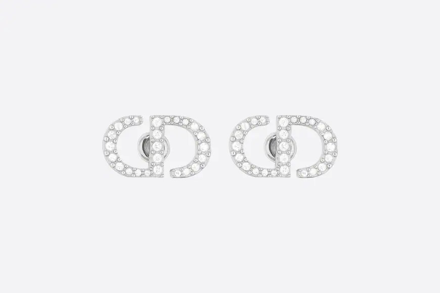 Petit CD Stud Earrings Silver-Finish Metal with White Crystals | DIOR | Dior Couture