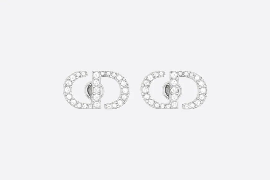 Petit CD Stud Earrings Silver-Finish Metal with White Crystals | DIOR | Dior Couture