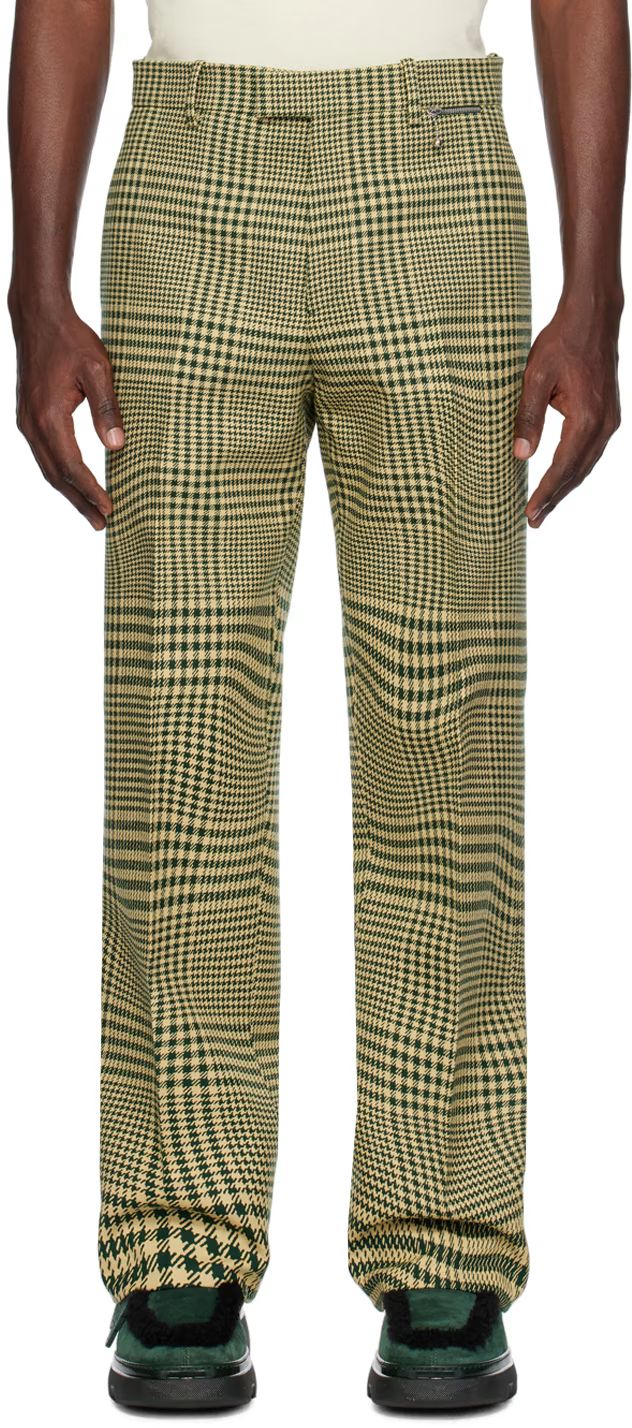 Green Warped Houndstooth Trousers | SSENSE