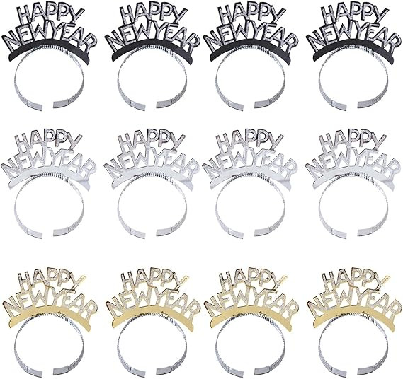 BinaryABC Happy New Year Headband Tiara,New Years Party Favor,New Years Eve Party Decorations 12P... | Amazon (US)