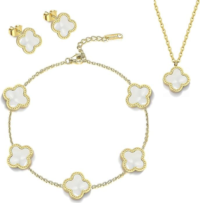 Mothers Day Gifts Clover Necklace Pendant Earring Bracelet Set | Clover Necklaces for Women with ... | Amazon (US)