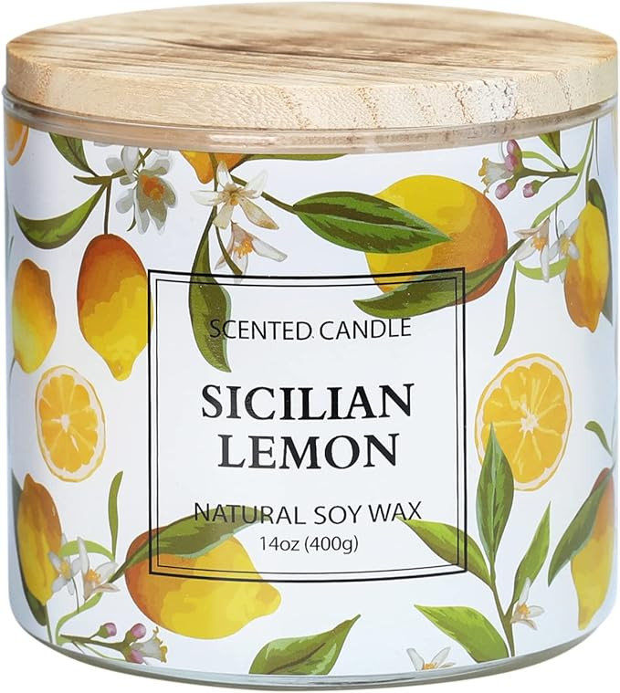 Lemon Candle, Sicilian Lemon Scented Candle, Large 3 Wicks Candle, 14 oz | Amazon (US)