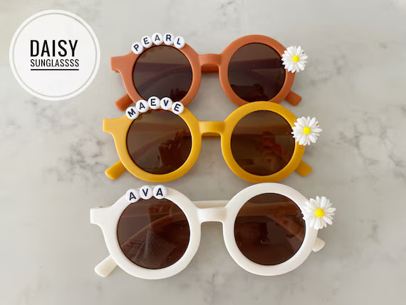 Floral Daisy Girls Personalized Name Premium UV400 Protection - Etsy | Etsy (US)