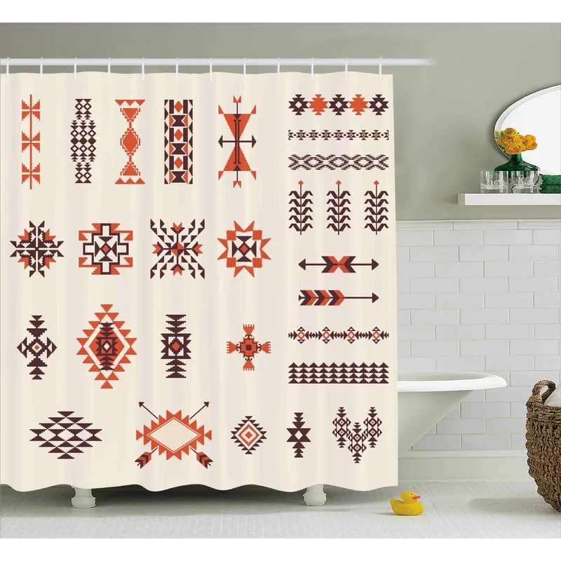 Beige/Red/Black Ayla Aztec Tribal Pattern Single Shower Curtain | Wayfair North America