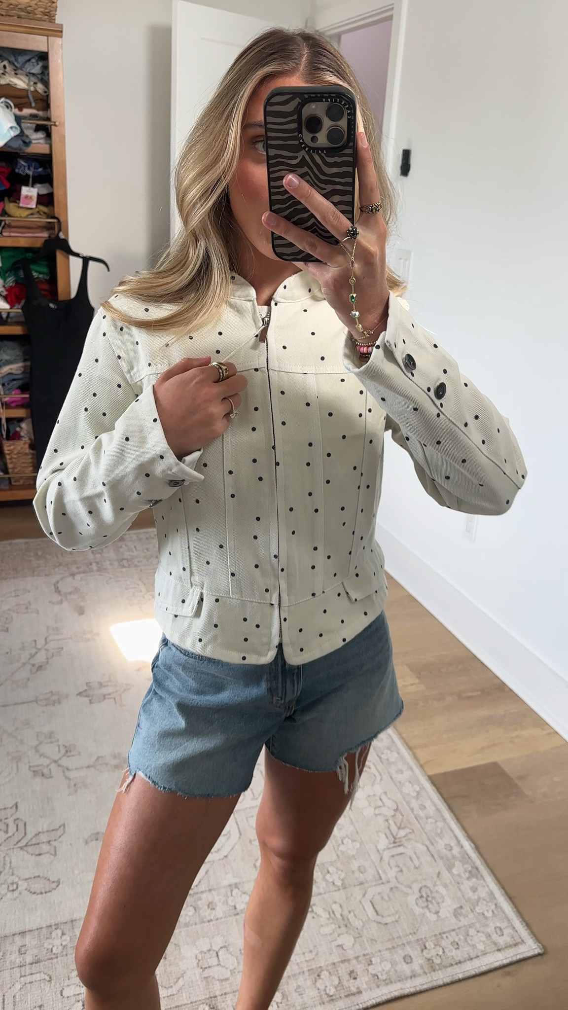 Amazon size small Chevara Women's Polka Dot Fitted Jacket Long Sleeve Round Collar Zip Up Trendy Cropped Outwear Coat

#LTKootd #LTKSaleAlert #LTKSeasonal