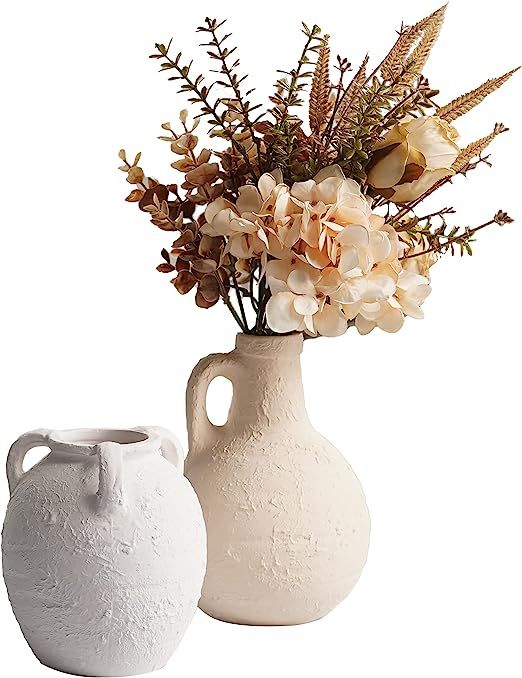 TERESA'S COLLECTIONS White Flower Vase for Home Decor, Ceramic Vase for Pampas Grass, Rustic Beig... | Amazon (US)