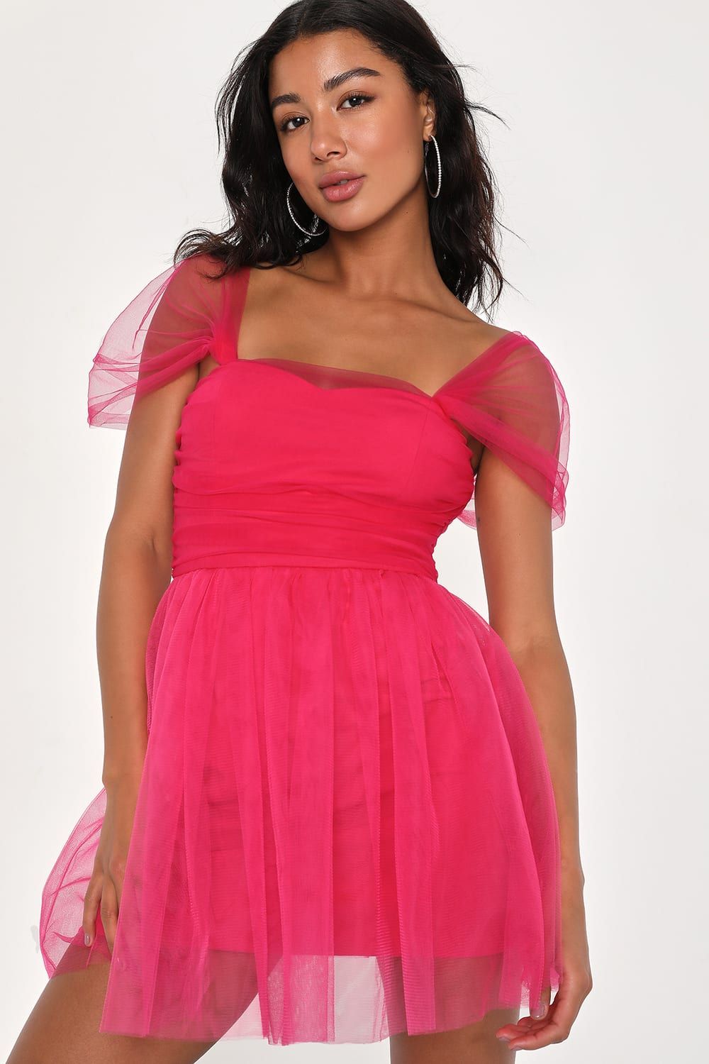Effortlessly Remarkable Pink Tulle Off-the-Shoulder Mini Dress | Lulus (US)