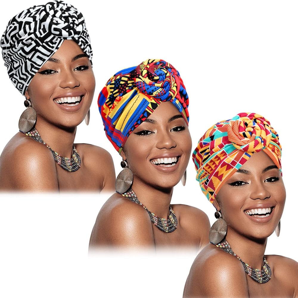 SATINIOR 3 Pieces African Turban for Women Knot Pre-Tied Bonnet Beanie Cap Headwrap | Amazon (US)