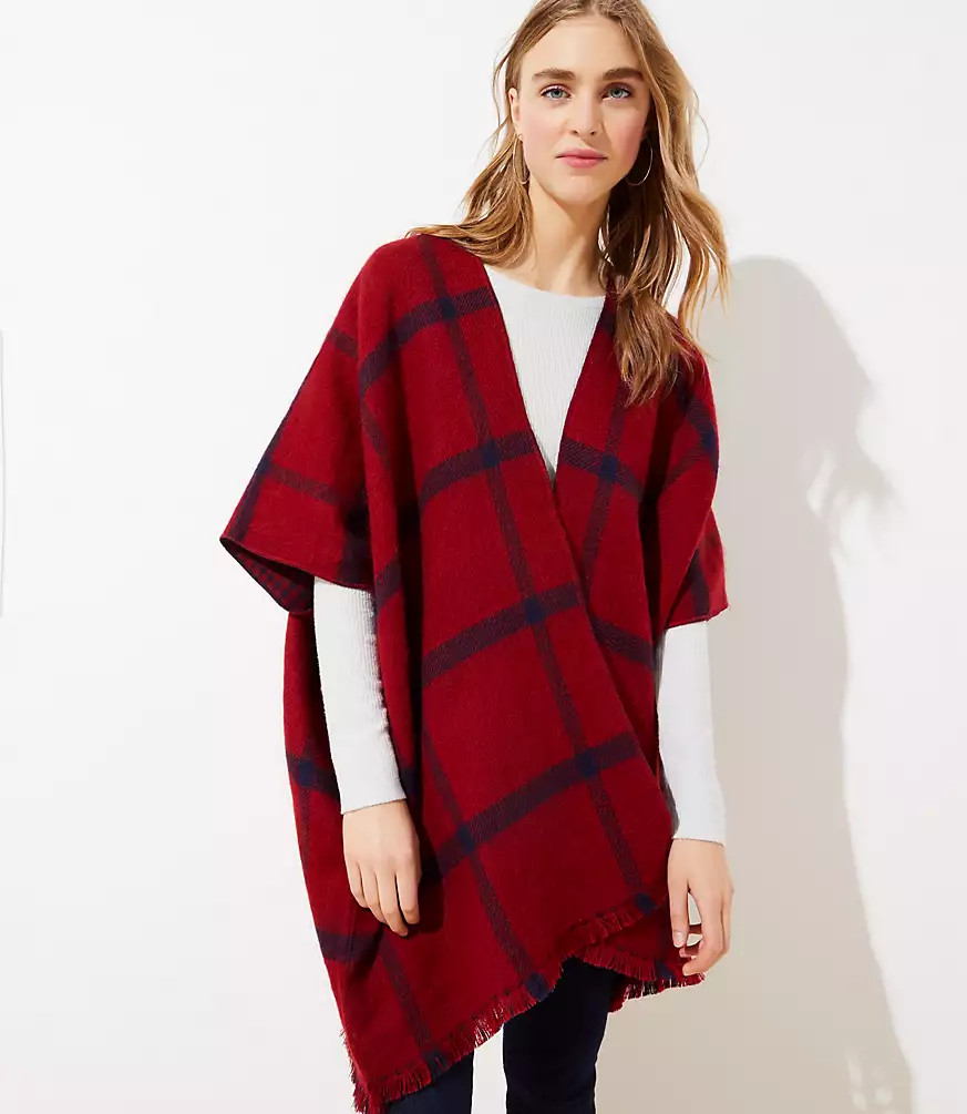 Reversible Plaid Poncho | LOFT | LOFT