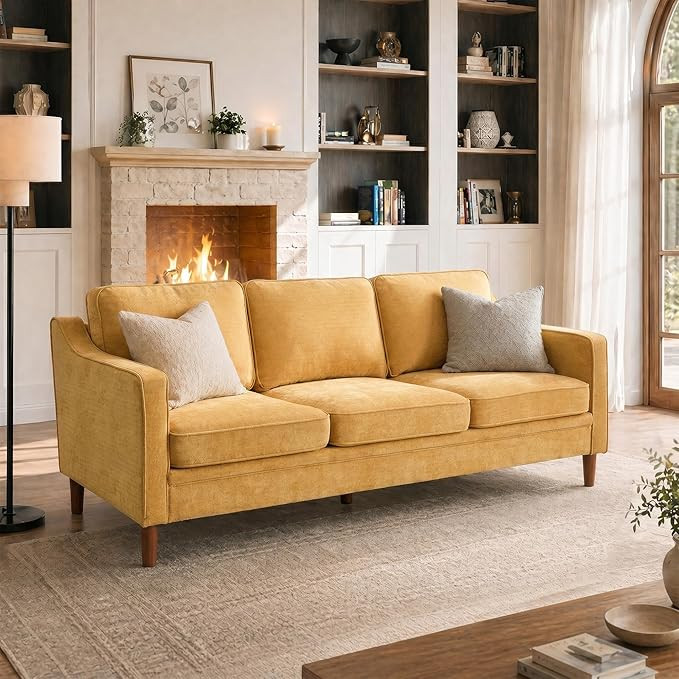 Kingfun 80" Chenille Sofa, 3 Seater Couch, Mid Century Modern Couches with Solid Wood Legs for Li... | Amazon (US)