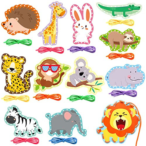 Jungle Animal Lacing Cards 12 Pack Sewing Kits for Kids Lion Wild Animal Cardboard Double Side Kids Sewing Cards Lacing Playing Games for Developing Imagination Preschool Educational Learning Activity | Amazon (US)