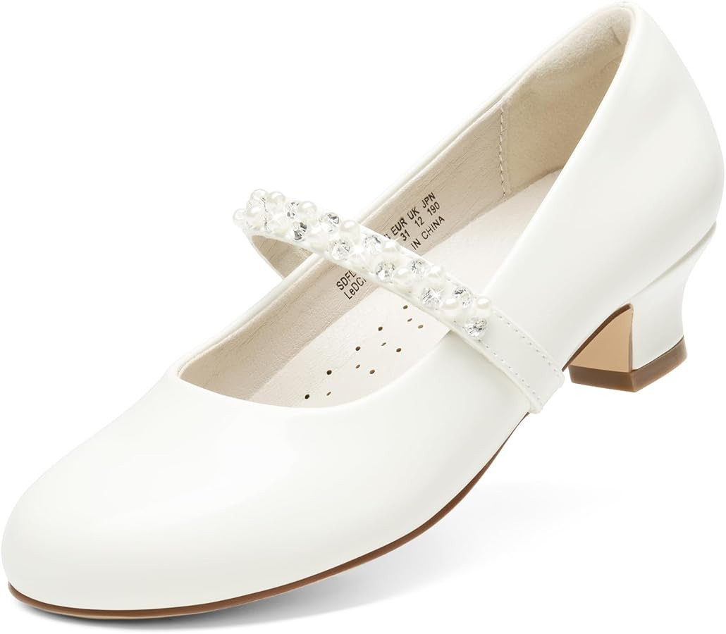 DREAM PAIRS Girls Dress Shoes Low Heels for Little Big Girl Mary Jane Shoes with Pearl Rhinestone... | Amazon (US)