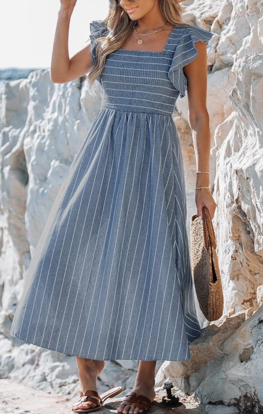 Soft, feminine, and effortlessly pretty. ☀️ This striped maxi dress is perfect for wedding guest looks, summer parties, vacation dinners, brunch, and special occasions. The square neck, smocked bodice, and ruffled cap sleeves give it that flattering, romantic, put-together feel.

Grab yours now before your favorite size and stripe are gone. ✨

#LTKOver40 #LTKWedding #LTKMidsize