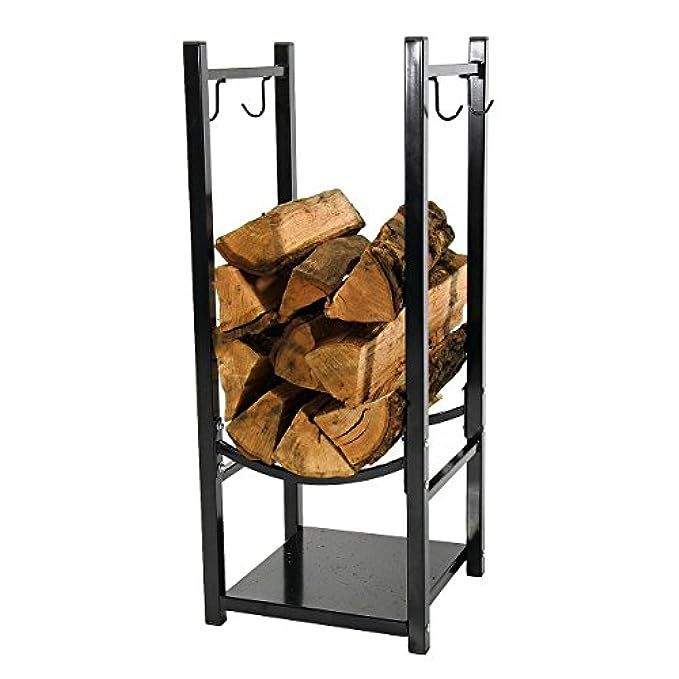 Sunnydaze Firewood Log Rack with Tool Holders, Indoor or Outdoor Wood Storage, Black | Amazon (US)