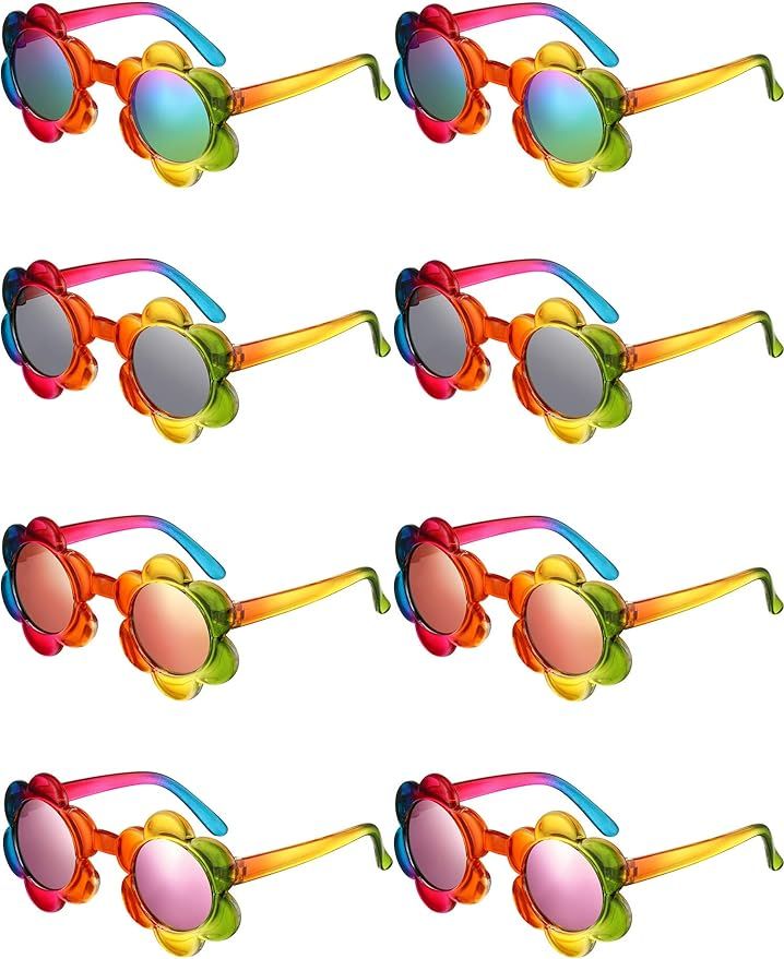 8 Pairs Kids Sunglasses Colorful Flower Shaped Sunglasses Cute Round Kid Sunglasses for Toddler K... | Amazon (US)