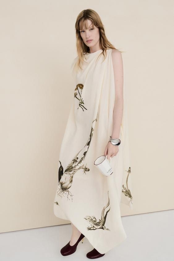 Zara - Midi Scarf Dress - Ecru - M - Woman | Zara UK