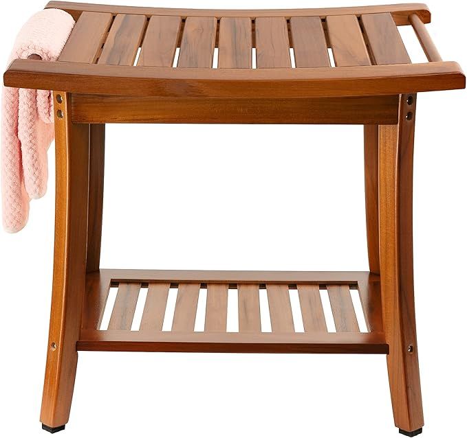 Utoplike Teak Shower Bench Seat with Handles, Portable Wooden Spa Bathing Stool with Storage Towe... | Amazon (US)