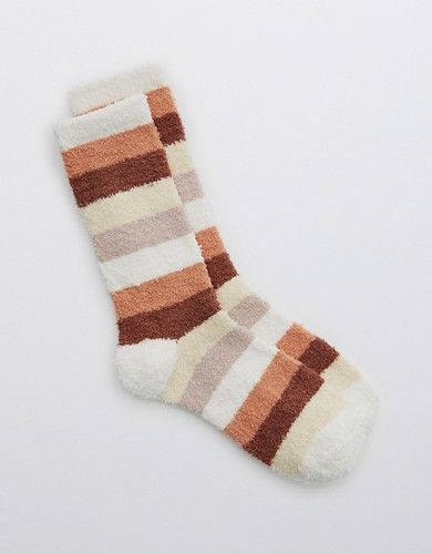 Aerie Fuzzy Striped Crew Socks | American Eagle Outfitters (US & CA)