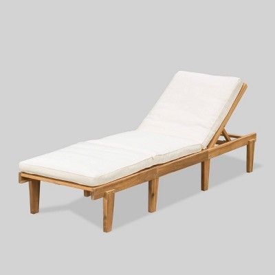 Ariana Acacia Wood Patio Chaise Lounge with Cushion -Teak Finish - Christopher Knight Home | Target