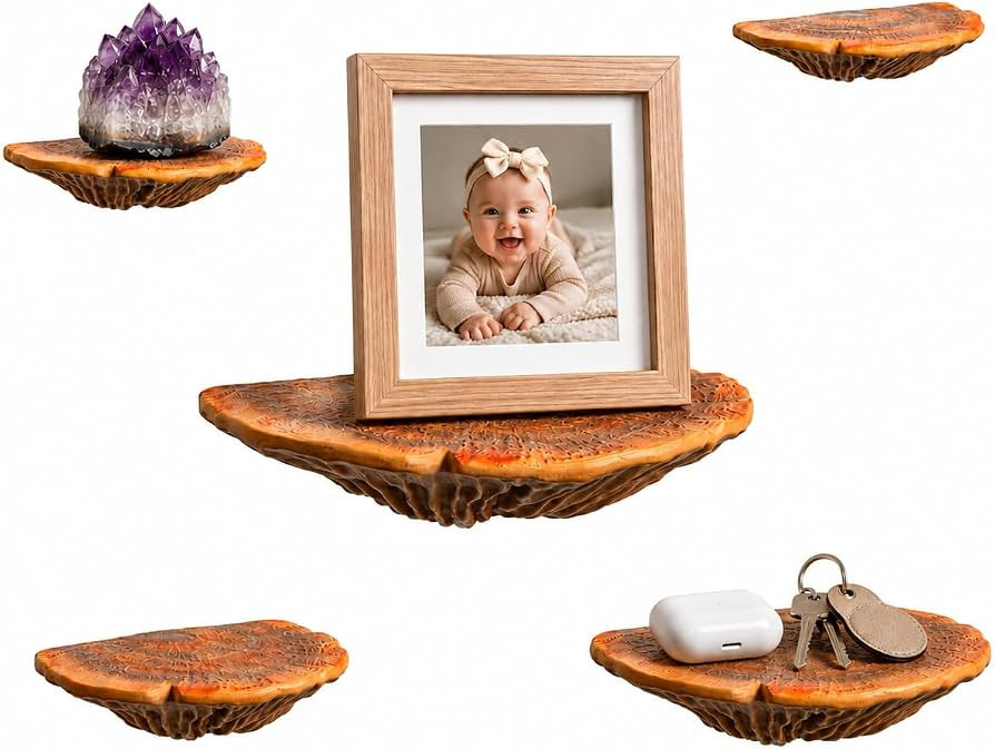 Mushroom Wall Decor for Home, 5-Piece Whimsical Floating Mushroom Shelves | Amazon (US)