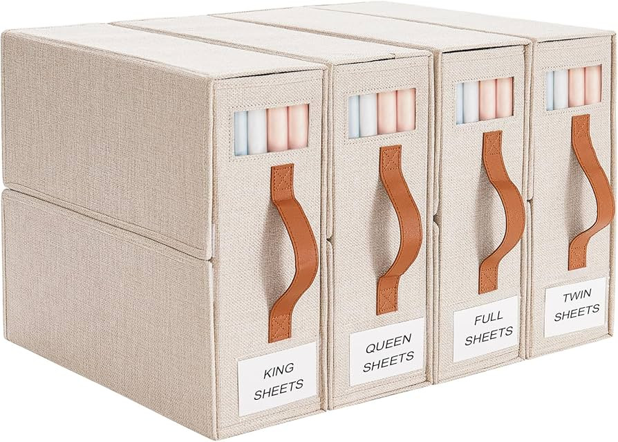 Bed Sheet Organizer 4 Pack Bed Sheet Organizers and Storage; Foldable Sheet Organizer Linen Stora... | Amazon (US)