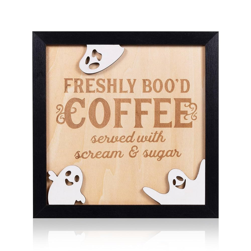 FRESHLY BOO’D COFFEE Halloween Signs, Funny Halloween Coffee Bar Decorations, Wooden Halloween ... | Amazon (US)