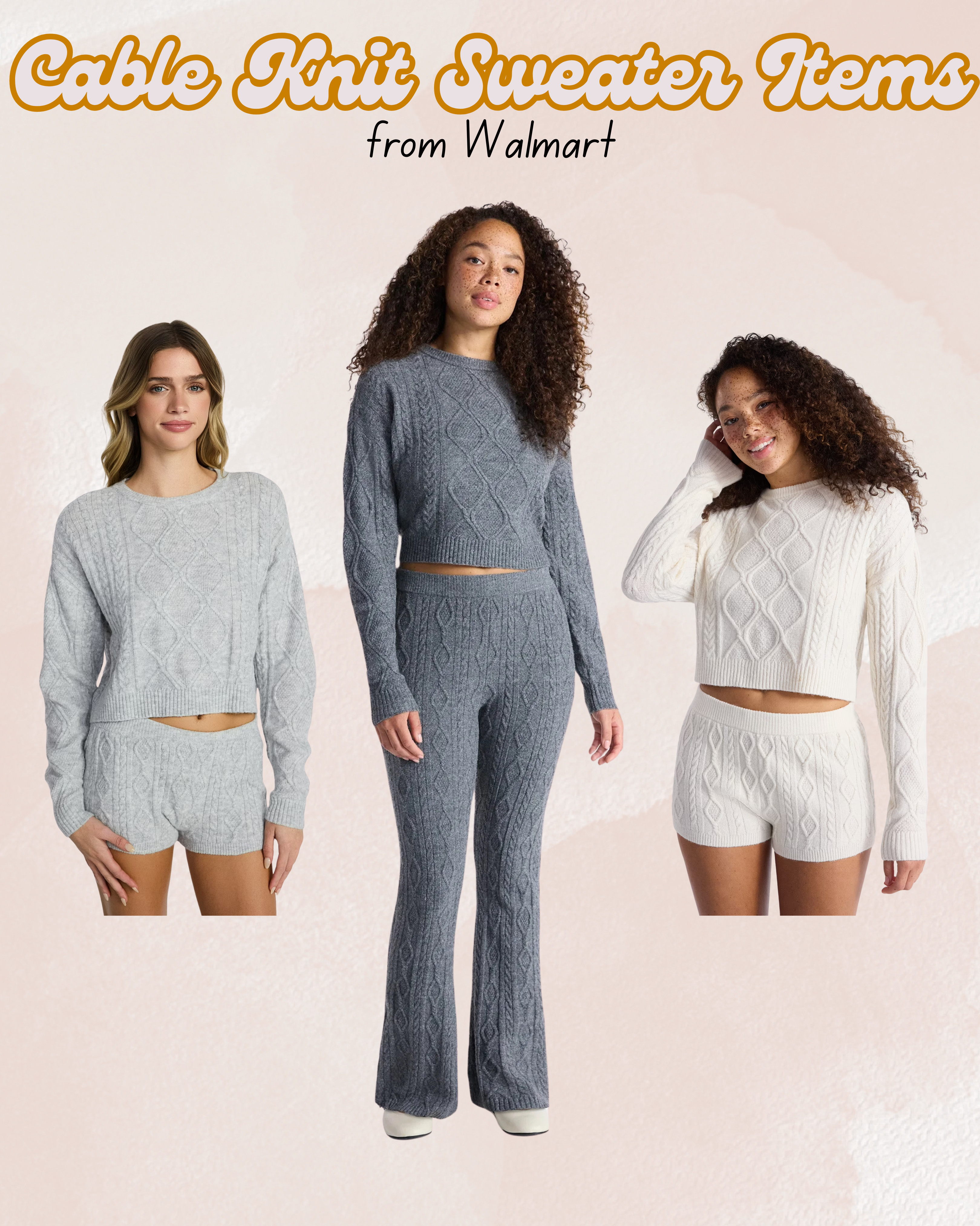 I love these cable knit sweater material items.  Pullover sweaters, shorts, and flare pants.  Mix and match to make a cute and comfortable outfit.  Perfect for those cold holiday months.  

 

#LTKGiftGuide #LTKHoliday #LTKmorningroutine