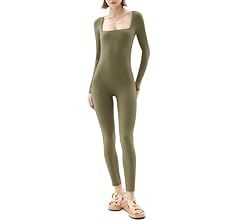 PUMIEY Jumpsuits for Women Square Neck Long Sleeve Bodycon Unitard One Piece Outfits Chill Collec... | Amazon (US)