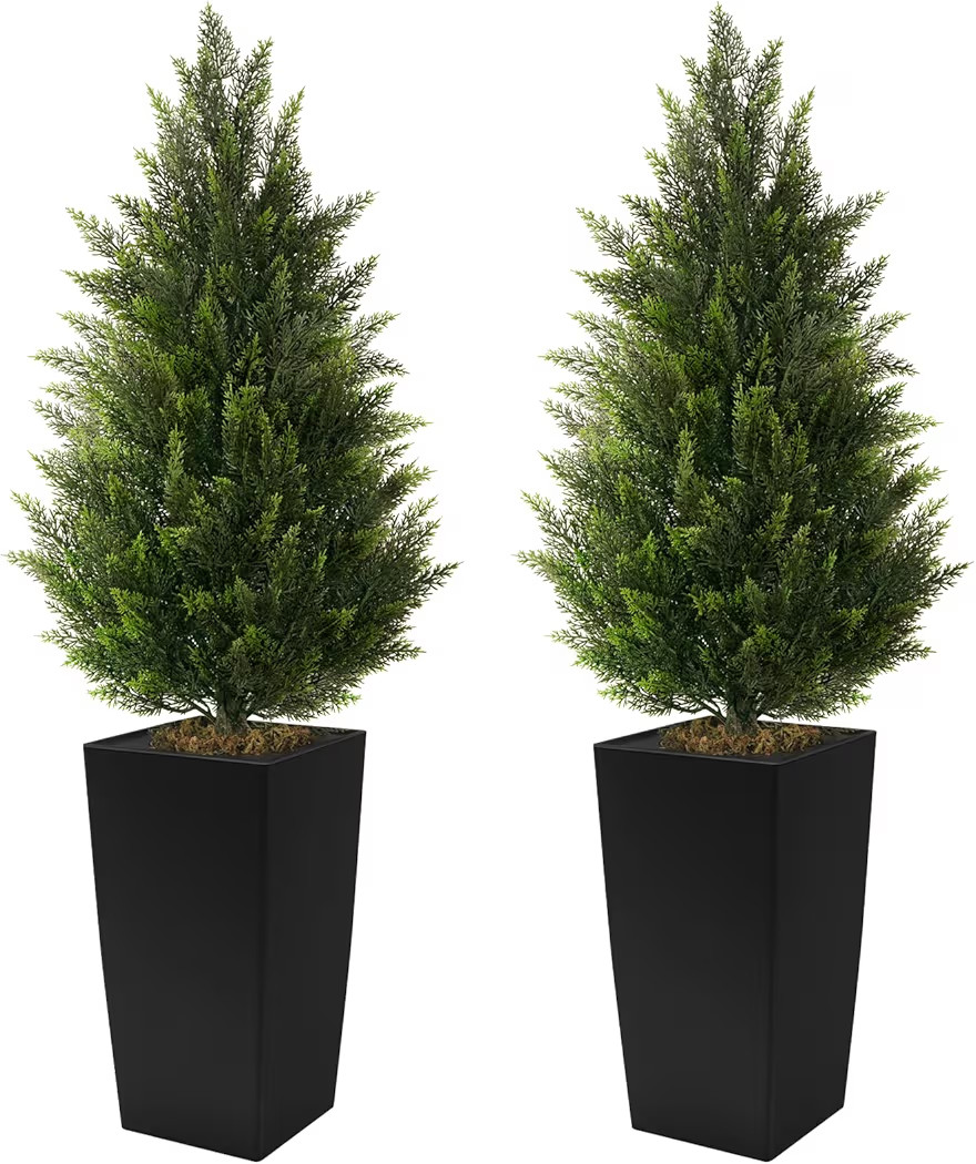 4FT Tall 2 Set Artificial Topiary Cedar Tree, Indoor Realistic Faux Cypress Plants with Square Fl... | Amazon (US)