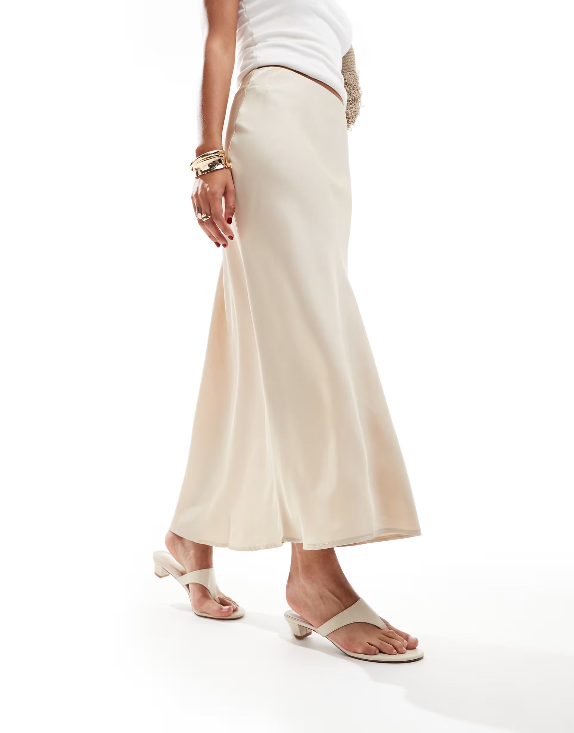 Vila satin maxi skirt in sand | ASOS | ASOS (Global)