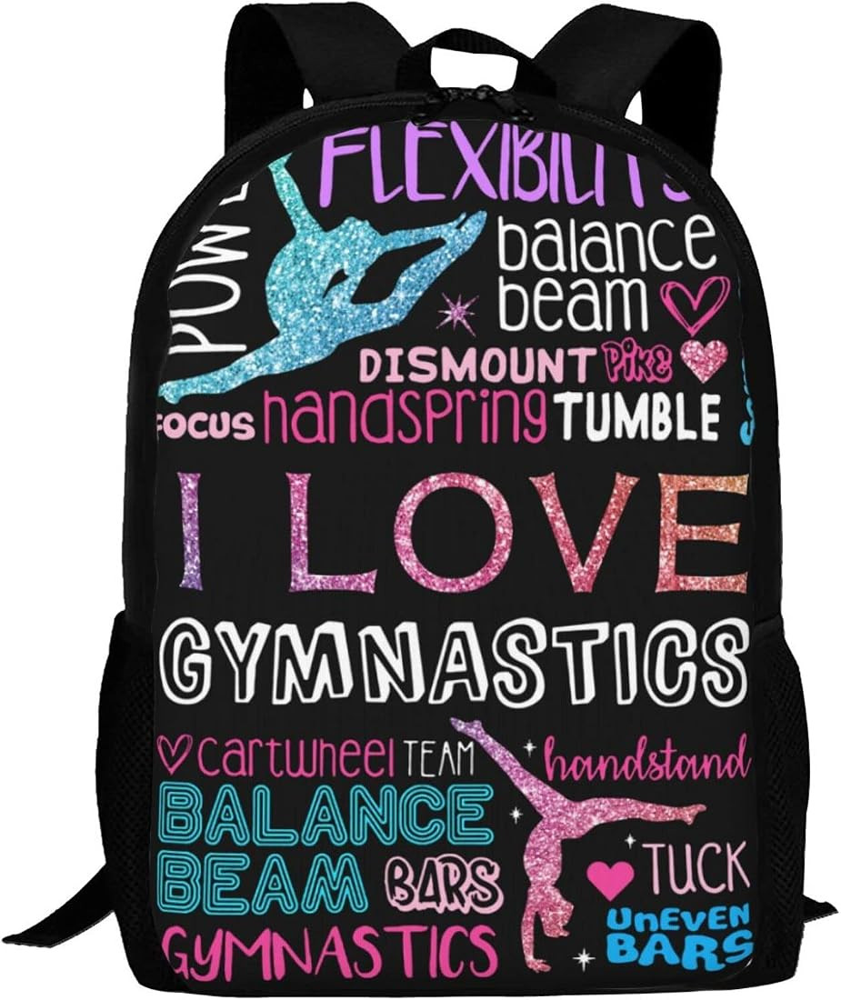 ALIFAFA Kids I Love Gymnastics School Backpack Bookbag for Teens Boys Girls, Blue Pink School & T... | Amazon (US)