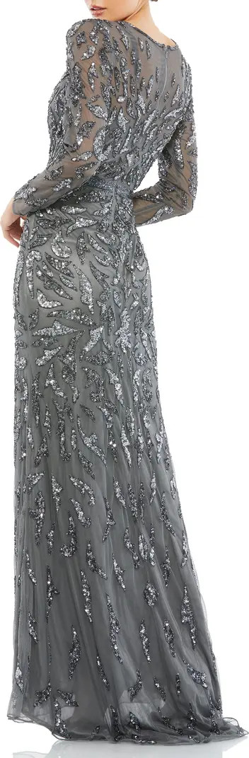 Abstract Beaded Long Sleeve Evening Gown | Nordstrom