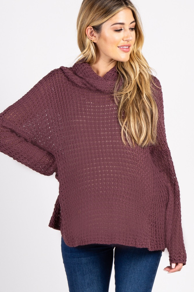Burgundy Open Knit Cowl Neck Maternity Sweater | PinkBlush Maternity