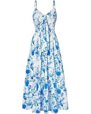 GRACE KARIN Women's 2025 Summer Maxi Dress Floral Tie Front Spaghetti Strap Casual Boho Beach Flo... | Amazon (US)