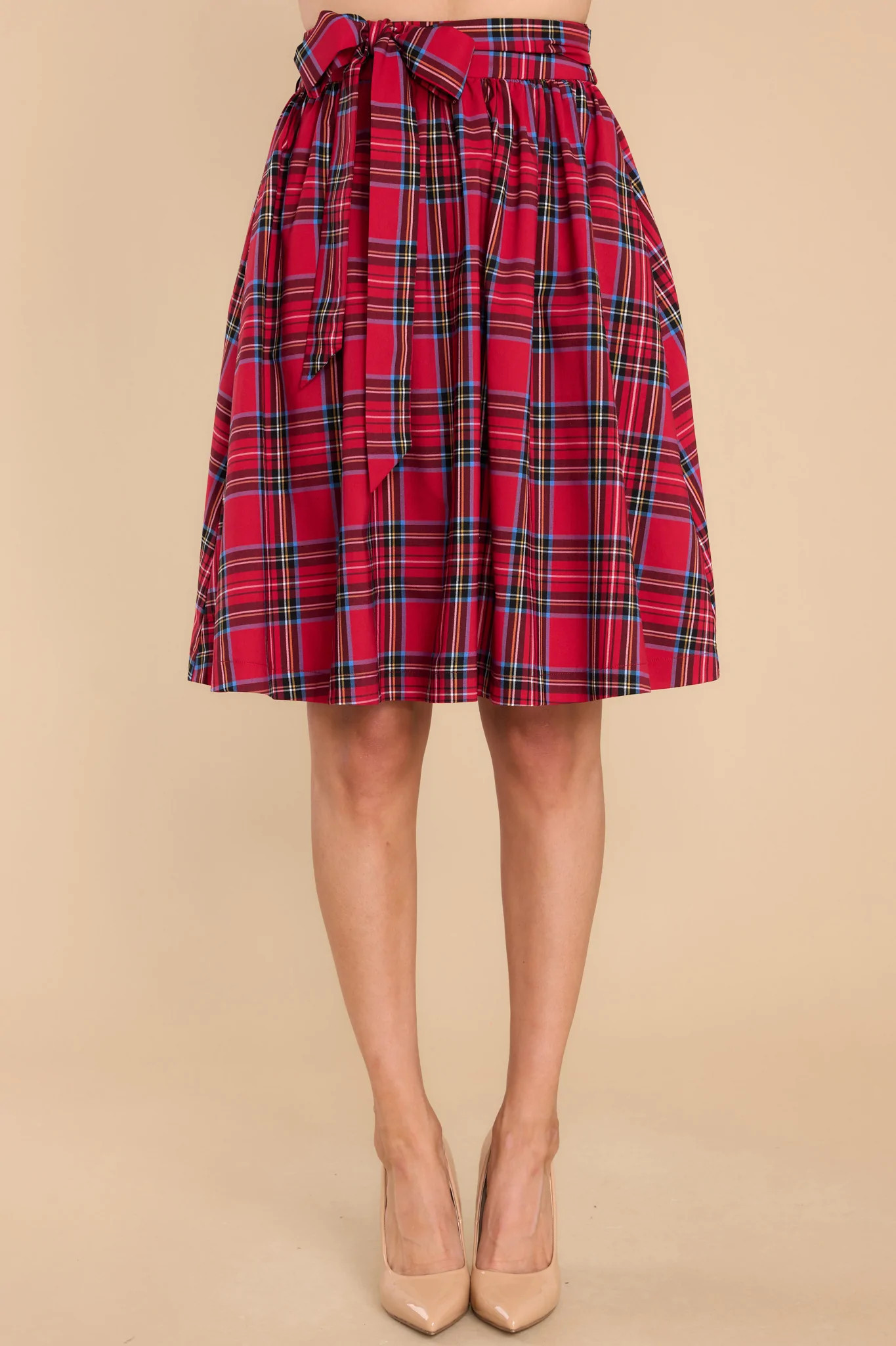 Captivating Beauty Red Multi Plaid Skirt | Red Dress 