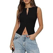 Gleeneat Womens Going Out Tops Ribbed Button Down Sleeveless Tank Top Sexy Slim Fit Y2k Summer Shirt Cute Clothes | Amazon (US)