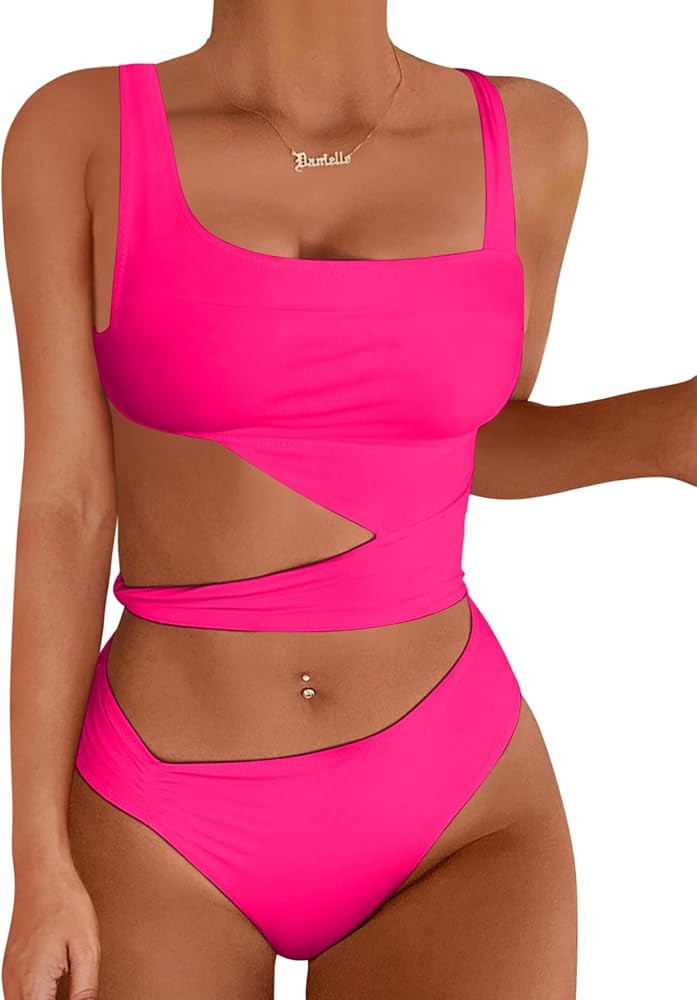 Lilosy Sexy Knotted Ruched High Cut Leg One Piece Swimsuit | Amazon (US)