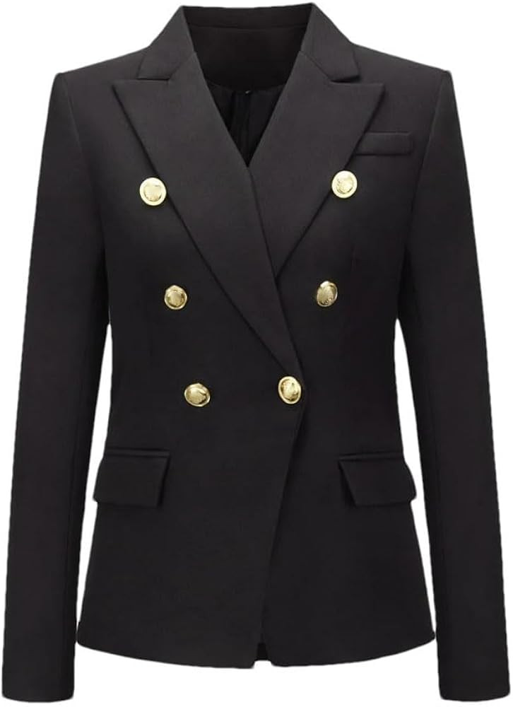 Women's Double Breasted Blazer Short Solid Color Suit Jacket Small Size Business Casual Work Coat | Amazon (US)