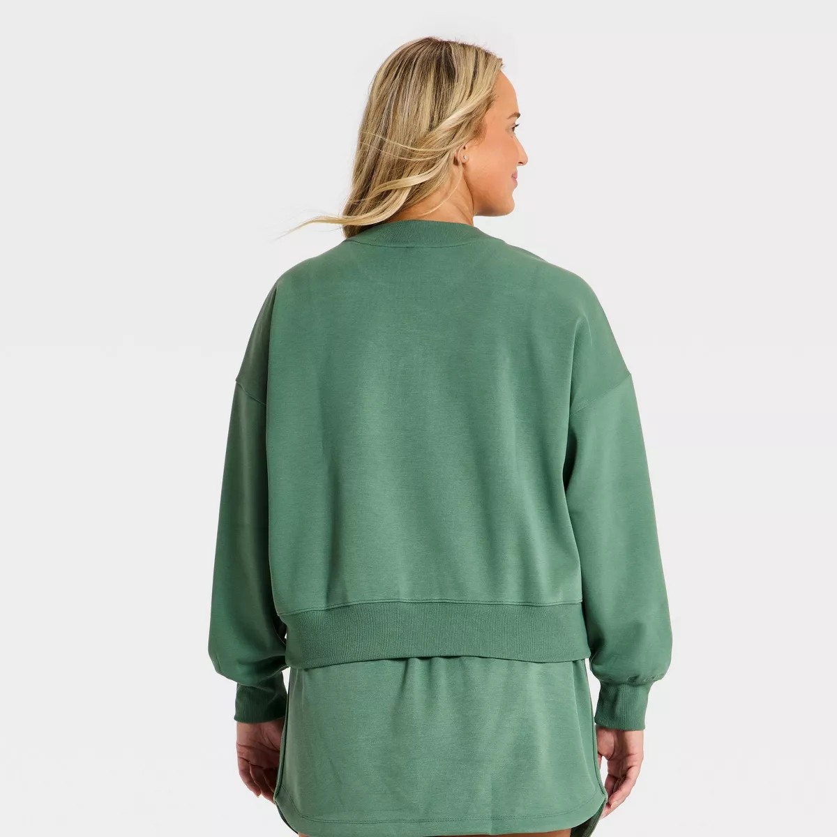 Women's Airy Sleek Pique Crewneck Sweatshirt - All In Motion™ Dark Green M | Target