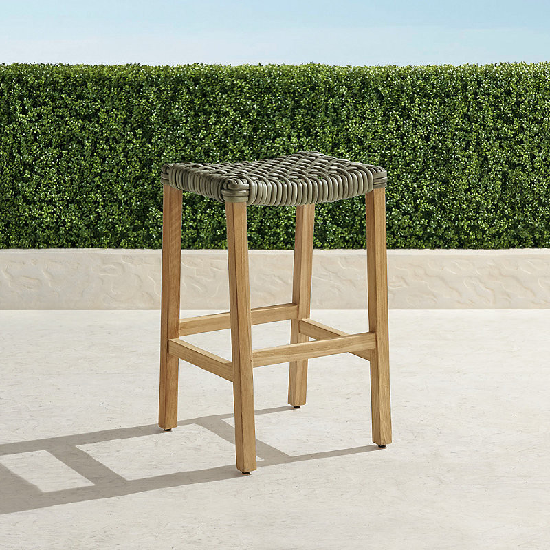 Isola Backless Barstool in Natural Teak & Driftwood Wicker - Frontgate | Frontgate