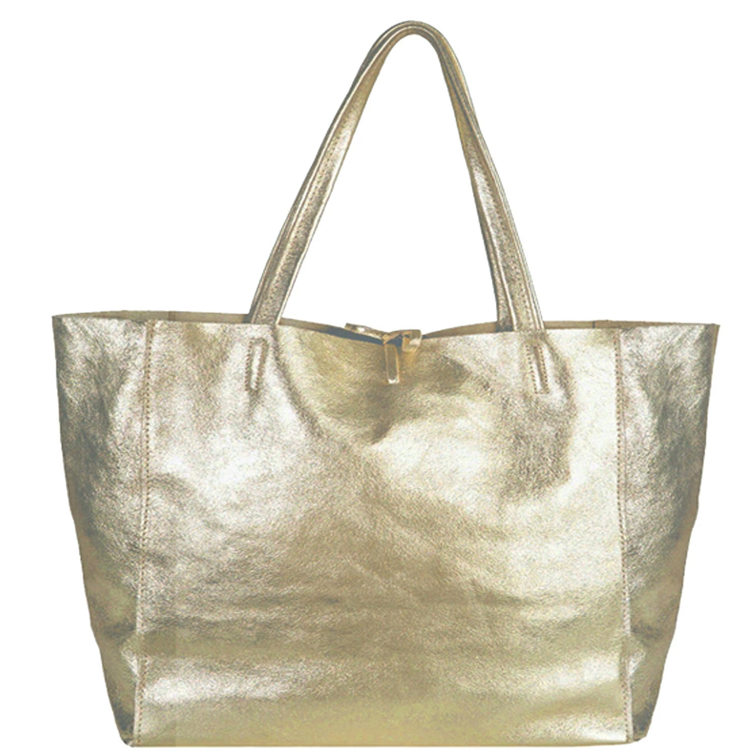 Gold Metallic Horizontal Leather Tote Shopper | Bynld | Wolf & Badger (US)