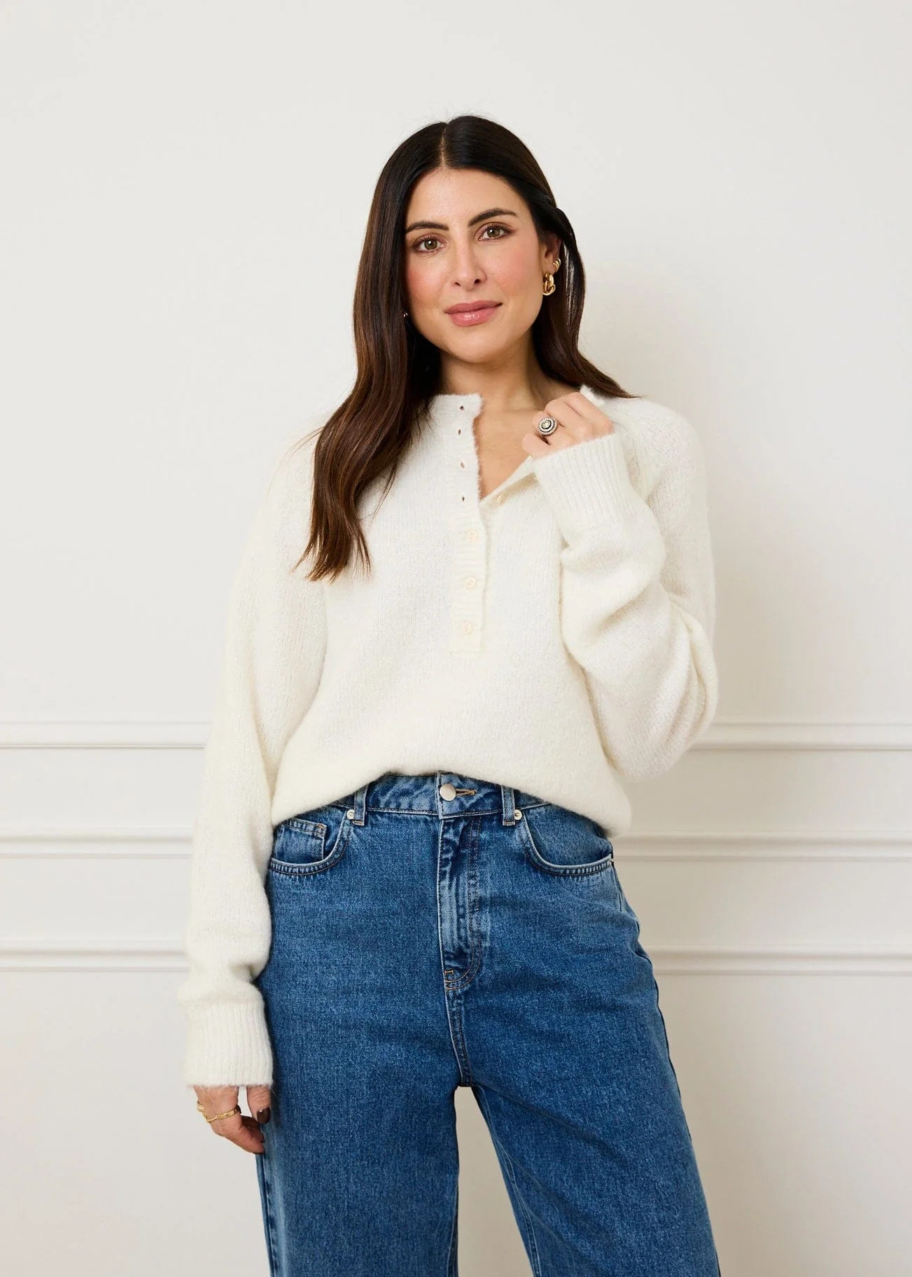 BRUSHED HENLEY KNIT - CREAM | WAT The Brand