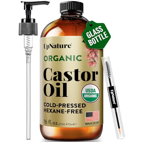 UpNature Organic Castor Oil in Glass Bottle (16 oz) 100% Pure Cold Pressed Unrefined Castor Oil for Hair Skin Face (Hexane Free) | Amazon (US)