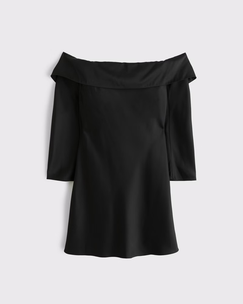Long-Sleeve Off-The-Shoulder Satin Mini Dress | Abercrombie & Fitch (US)