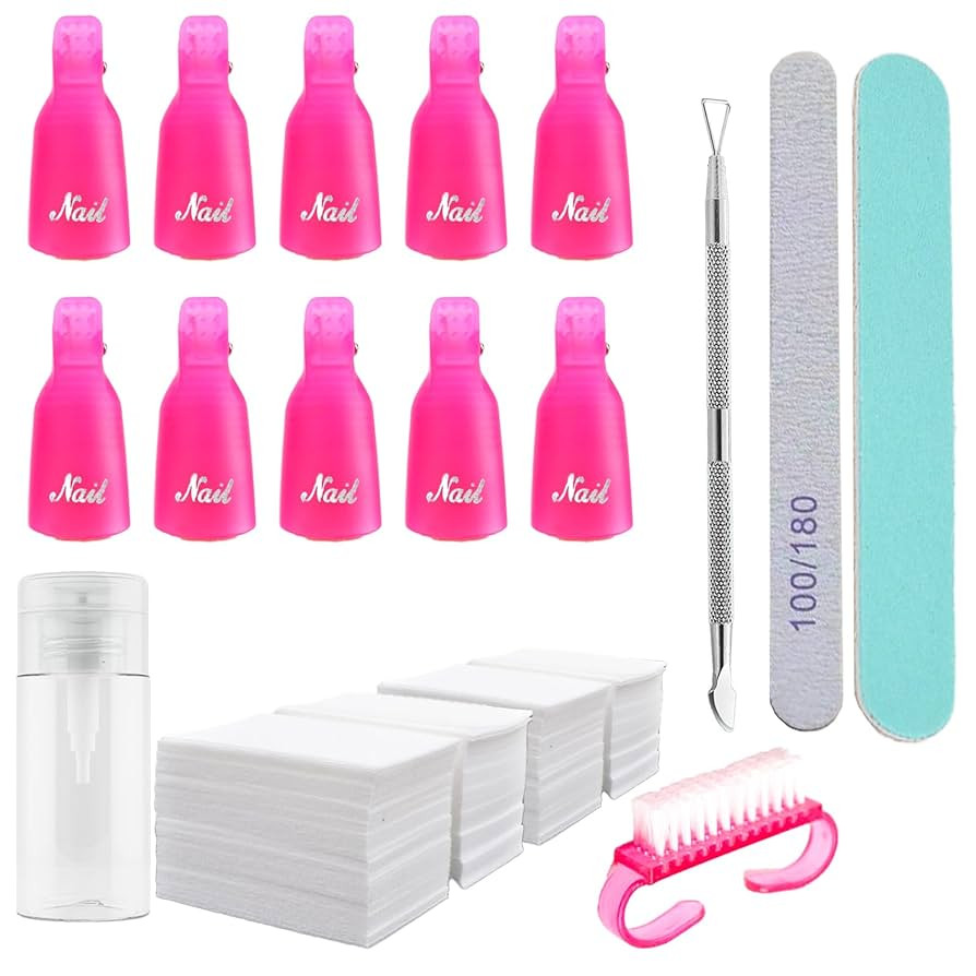Gel Nail Polish Remover Kit with 10pcs Pink Nail Polish Remover Clips Cap, Dispenser Bottle,Gel P... | Amazon (US)